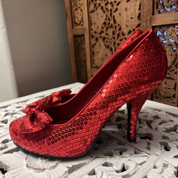 Funtasma Shoes - Funtasma Ruby Shoes Slippers Size 12 Red Sequin Bow Costume Heels